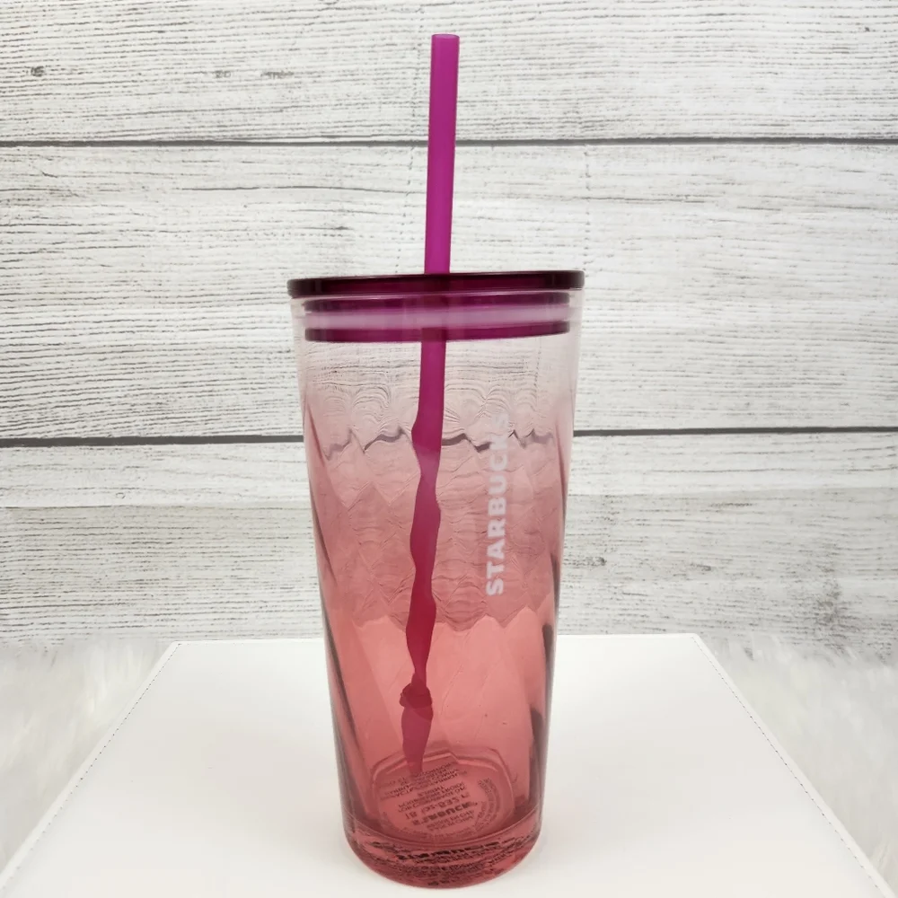 Starbucks Ribbed Glass Tumbler Pink Ombre 18oz